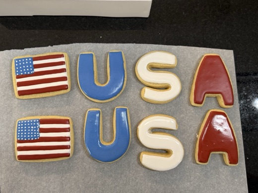Fourth of July flag and USA letter cookies